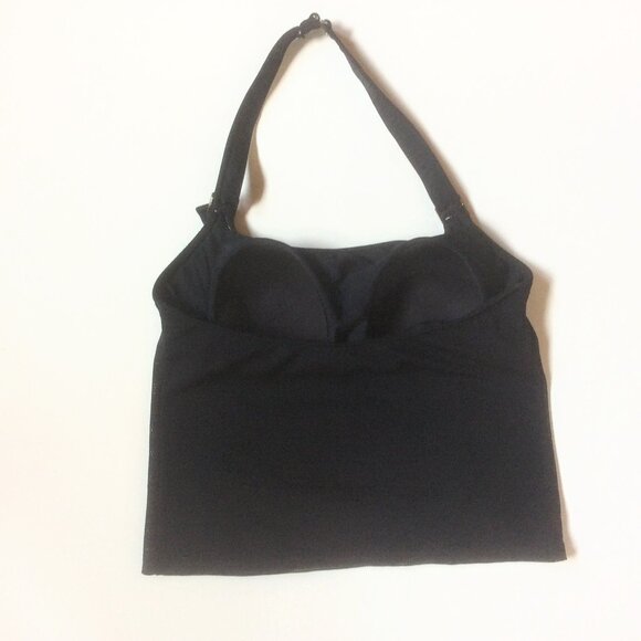 Kenneth Cole Black Mesh Built in Bra Halter Goth Grunge Tankini Top Size XL - Picture 2 of 5